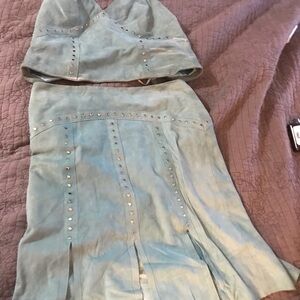 Vintage Cache Light Blue Suede Studded Two-Piece Set